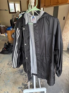 Adidas black athletic/soccer Jacket Youth Sizes 3 white stripes down arm - Picture 1 of 5