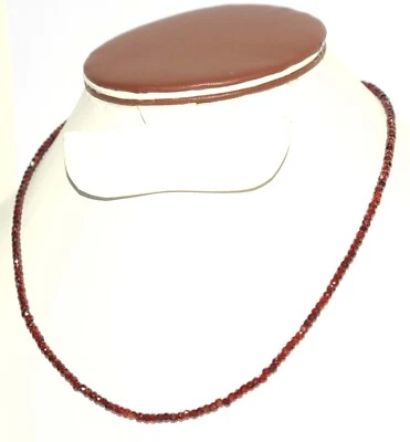 925 Sottile Argento Rosso Zircone Gemma 3 MM Taglio Rotondo Perline 16 " Collana - Immagine 1 di 4