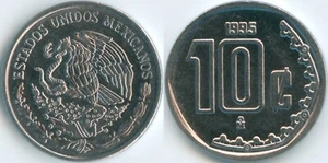 Mexico 1995 Mo 10 Centavos KM#547 Stainless Eagle Snake Cactus Aztec Calendar - Picture 1 of 4