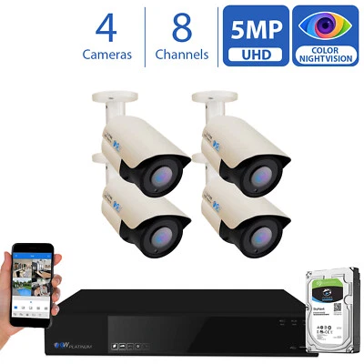 8 Channel H.265 4K NVR 4 X 5MP PoE IP Camera Surveillance Security System 3TB HD - Image 1 of 4