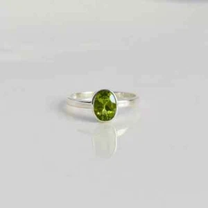 Natural Peridot Ring Minimalist Ring 925 Sterling Silver Ring Peridot Jewelry - Picture 1 of 3