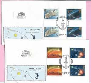 ROYAL MAIL 1986 Pair FDC's - HALLEY'S COMET - Gutter Pairs - TRAFALGAR SQU. - Picture 1 of 2