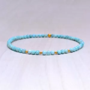 Pulsera elástica con cuentas facetada azul turquesa pequeña llena de oro de 6-9" para mujer - Imagen 1 de 6