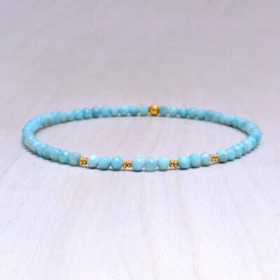 Blau Türkis facettiert winzig Gold gefüllt Perlen dehnbar Armband 6-9" Frauen - Bild 1 von 4