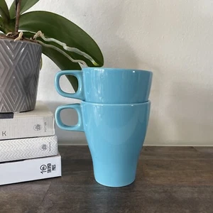 Set Of 2 IKEA Cups Mug FARGRIK Turquoise Blue Mugs 21533 Stackable EUC - Picture 1 of 7