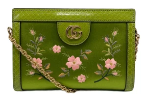 Gucci Ophidia Floral Chain Shoulder Bag Model 602676 Italy Green Satin x Leather - Picture 1 of 6