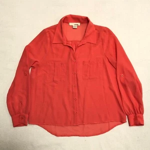 Sans Souci Medium Button Down Blouse Top Coral Pink Long Sleeve with 3/4 Button - Picture 1 of 9