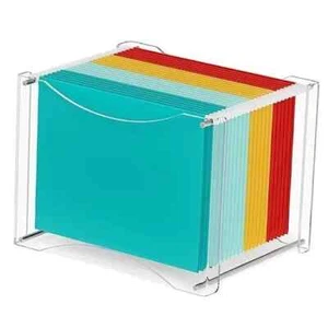 Hanging File Organizer Box, Acrylic File Folder Organizer with Built-in Large - Picture 1 of 9