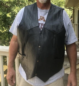 Shaf Leather Men's Motorcycle Black Biker Vest Lined Snap 2XL 3 XL 56” Chest - Picture 1 of 5