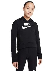 Nike Sportswear Club Fleece Hoodie Girl Medium Black Long Sleeve Pullover QLW153 - Picture 1 of 14