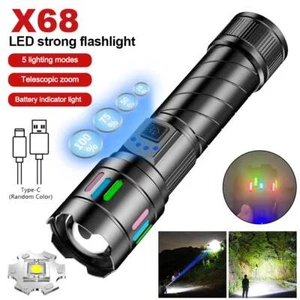 LED Flashlight Super Bright Telescopic Zoom Camping Torch Rechargeable Outdoor - Picture 1 of 15