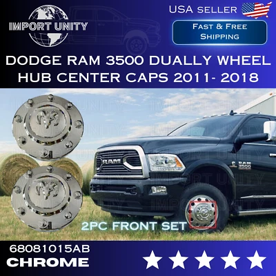 2X FRONT CHROME CENTER HUB CAP 68081010AB Fits For 2011-18 Dodge Ram 3500 DUALLY - Image 1 of 3
