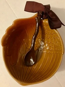 Collectible Hallmark Acorn Ceramic Gravy Caramel Bowl with Brown Ceramic Ladle - Picture 1 of 4