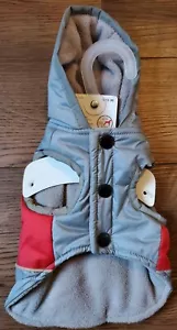 Giacca invernale nuova per animali domestici XS X-Small nylon pile cane gatto rosso grigio - Foto 1 di 2