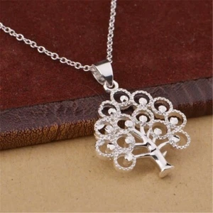 925 Sterling Silver Link Chain Necklace Womens Long Life Tree Pendant D614 - Picture 1 of 6