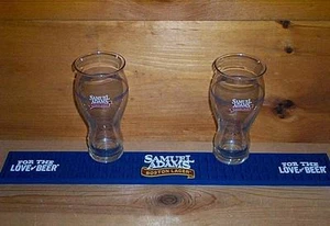 SAM ADAMS 2 SENSORY BEER PINT GLASSES & BAR MAT RUNNER NEW SAMUEL ADAMS - Picture 1 of 1