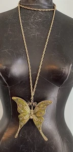 Collar de cadena de cuerda de gran tamaño colgante mariposa con joyas esmalte vintage XL 50" - Imagen 1 de 9