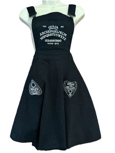 HELL BUNNY Dress Women SMALL Black Ouija Board Goth Occult Pinafore Overall Mini - Picture 1 of 9