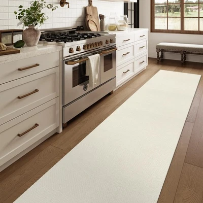 Hallway Runner Rug 12 ft, Cotton Woven Washable Runner Rugs, White Braided Lo... - Image 1 of 4