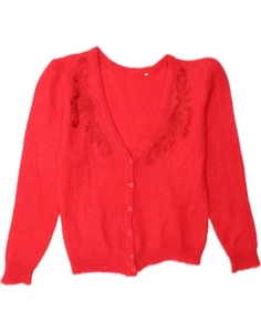 VINTAGE Womens Cardigan Sweater UK 14 Medium Red Paisley Mohair CG06 - Picture 1 of 4