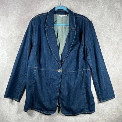 Chico's Blazer Jacket Women 3.5 US 18 Indigo Blue Denim One Button Chore Utility - Image 1 of 4
