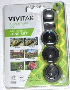 VIVITAR "ADVENTURE ON," 3-in-1 Lens Set (Fisheye/W Angle) Mobile Phone Set, New - Picture 1 of 2