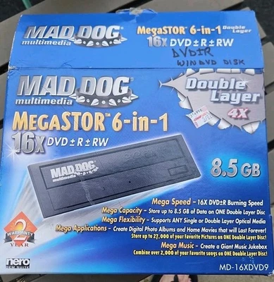 NOS Mad Dog MegaSTOR Internal DVD-RW Burner/Player MD-16XDVD9 8.5GB Nero Vintage - Image 1 of 4