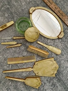 Vintage Dupont Celluloid Pearlized Amber 11 pc Vanity Dresser Set - Picture 1 of 7