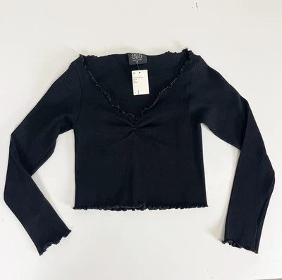 Camisa BDG Urban Outfitters Juniors Pequeña Negra Acanalada Cuello en V Manga Larga NUEVA CON ETIQUETAS NUEVA Foto 1 de 4