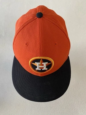 Houston Astros Baseball Cap New Era 59Fifty Fitted Size 7-1/2 Flat Brim Orange - Image 1 of 4