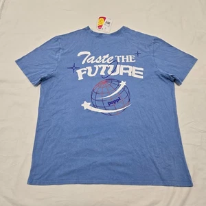 NWT Size LARGE Poppi Soda Taste The Future Blue T-Shirt 2 Sided Puff Graphic Tee - Picture 1 of 11