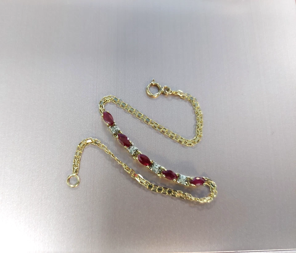 3Ct Marquise Cut Simulated Red Ruby Women's Bracelet In 14K Yellow Gold Plated - Image 1 of 4