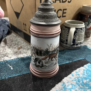 Vintage Rare Hand Painted Fox & Bird 1/2 L German Lidded Stein - Picture 1 of 7