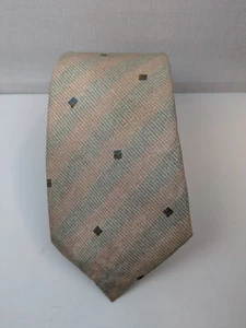 Marshall Fields Krawatte grau lachs/pfirsich Streifen mit Quadraten Seide Made in Italy - Bild 1 von 5