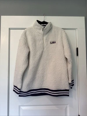 LSU Tigers Sweater Womens Ivory Sherpa 1/4 Zip Summit Sportswear Pullover - Image 1 of 4