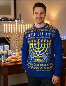 Suéter de vacaciones ROUTE 66 Let's Get Lit divertido feo judío Hanukkah talla 2XL - Imagen 1 de 14