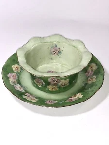 Antikes Porzellan Ramekin Set Victoria Karlsbad Österreich grün handbemalt 1900 - Bild 1 von 8