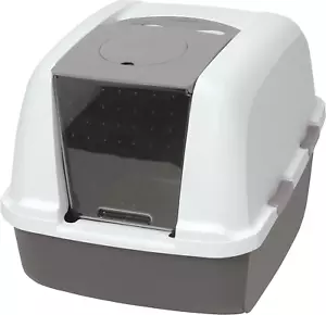 Catit Airsift Jumbo Hooded Cat Litter Pan, Warm Gray/White - Privacy and Easy  - Picture 1 of 12