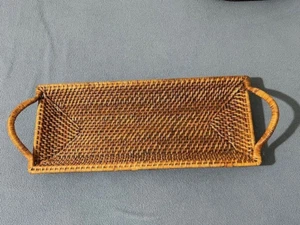 Pampered Chef Woven Selections Rectangular Wicker Serving Basket Handles 20 x 7 - Picture 1 of 3