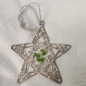See Through Star Christmas Ornament 3D Metal Brass Color With Iridescent Beads - Picture 1 of 4