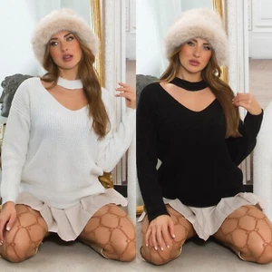 KOUCLA PULLOVER V-CUT STRICKPULLI CREME - SCHWARZ EINHEITSGRÖßE - Bild 1 von 14