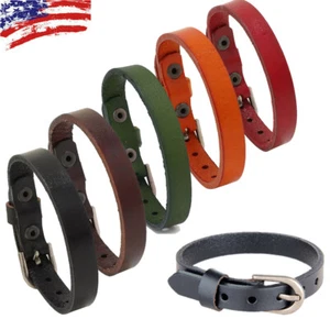 Simple Leather Bracelets Buckle Clasp Wrap Wristband Adjustable for Women Men - Picture 1 of 18