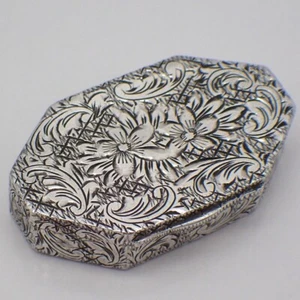 Ornate Pill Box Floral Engraved Decorations Sterling Silver Austria - Picture 1 of 3