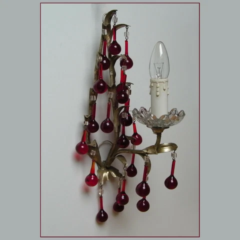 ANTIQUE ITALIAN PALM WALL LAMP SCONCE LIGHT MACARONI BEADED RED DROPS VINTAGE Cover