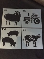 4 x Children’s Nursery Farm Farmyard Animal Mylar Stencils Cow Sheep Pig Tractor