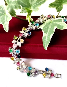 Pulsera de Plata 8" Multicolor Circonita cúbica Cristal Mujer Joyería + Caja de Regalo - Imagen 1 de 3