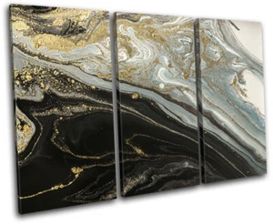 Marble Modern Liquid Gold Abstract TREBLE CANVAS WALL ART Picture Print - Picture 1 of 1