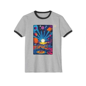 Vintage 1960s Style Alien Planet Party Pop Art Unisex Cotton Ringer T-Shirt - Bild 1 von 7
