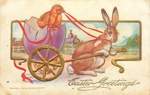 Anthropomorphic Bunny Rabbit Chick Easter Egg Buggy Postcard - Picture 1 of 2