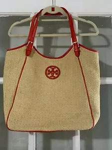 Tory Burch Borsa a mano in paglia con cestino in rafia rosa intrecciato. VEDI DESCRIZIONE - Foto 1 di 17